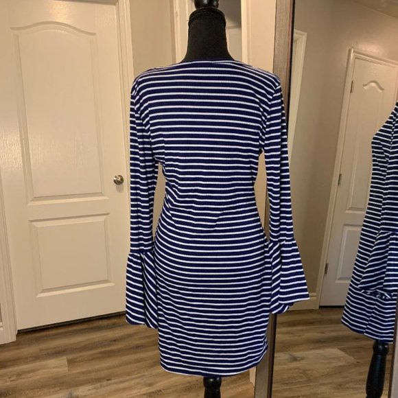Charlotte Russe | Blue Striped Flair Sleeve Dress - Picture 4 of 8